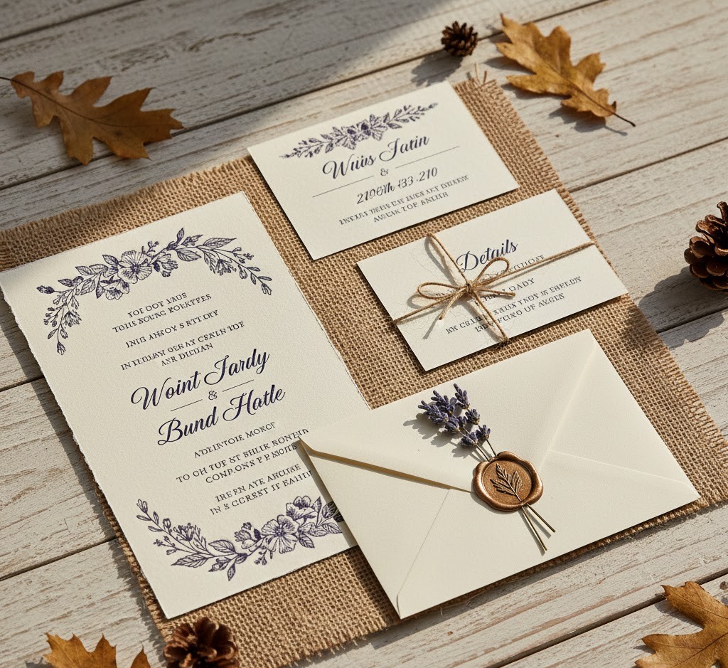Rustic vintage wedding invitation set